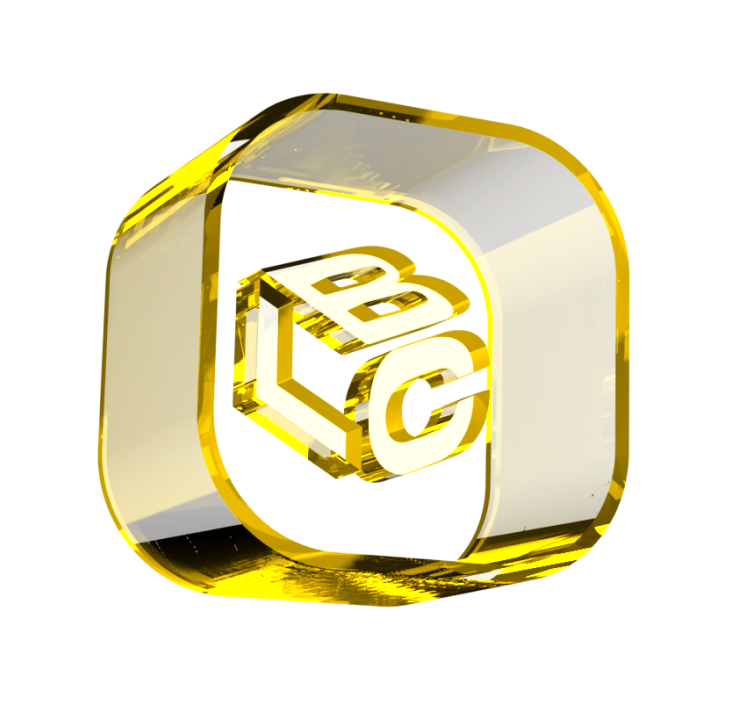 Anel dourado com a logo BC em 3D